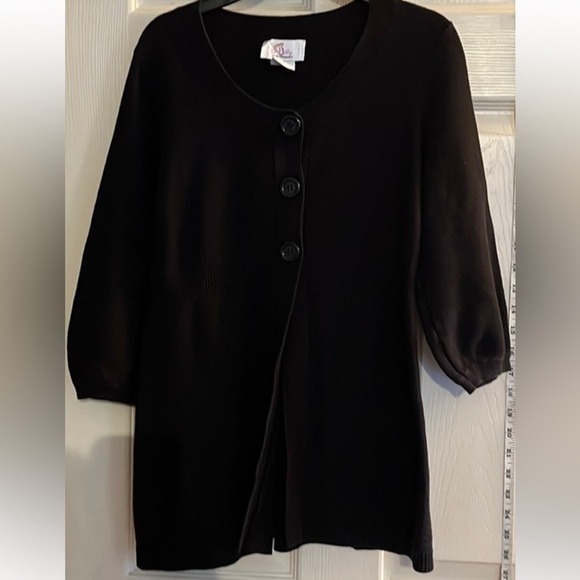 Oh Baby-size S-Black 3 button net 3/4 sleeve cardigan with ribbed trim - Picture 1 of 10